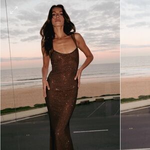 Jasmyn Hot Fix Maxi Dress With Mesh Back - Chocolate